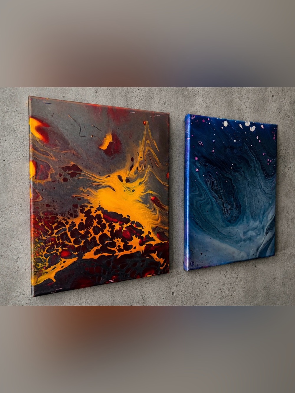 2 Original Fine Art Vintage Abstract Modern Studio Paintings BOTH 11x14” Canvas